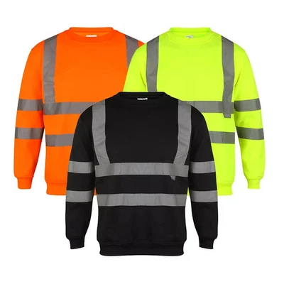 Hi Viz Vis Sweatshirt High Visibility Crew Neck Long Sleeves Work Wear Jumper - Image 1 of 4