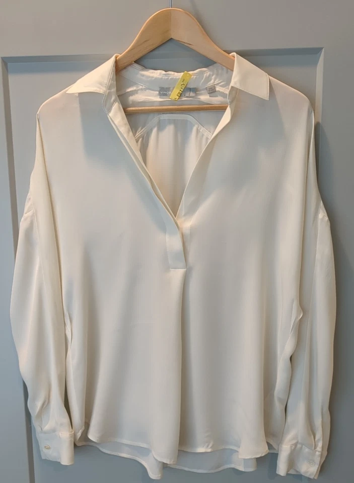 Blusa Vince Feminina S Shirred Back Yoke Seda Marfim (Leia) - Imagem 1 de 4