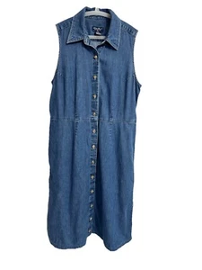 Vintage 90s Eddie Bauer Size 12 Button Front Shirt Denim Maxi Dress Sleeveless - Picture 1 of 12