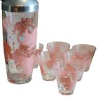 Vtg MCM Hazel Atlas Dancing Pink Elephants & Stars Glass Cocktail Shaker glasses