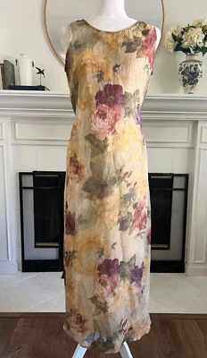 Maxi Vestido Vintage Sin Mangas Floral Cambio Crepé Talla 7/8 Christy Lyn EE. UU. Foto 1 de 4
