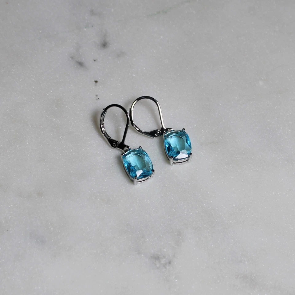 Emerald Cut lab-created Aquamarine Earrings - Image 1 of 1