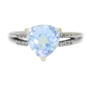 Trillion Topaz & Diamond 9ct White Gold ring size Q ~ 8 1/4 - Picture 1 of 4