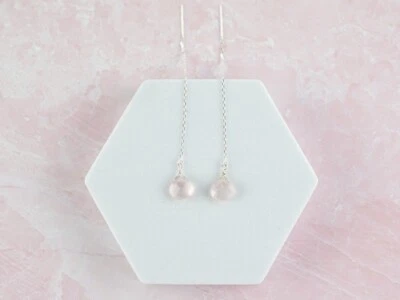 Orecchini pendenti filo goccia quarzo rosa naturale forma cuore orecchini pac... - Immagine 1 di 4