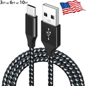 Braided USB C Type-C Fast Charging Data SYNC Charger Cable Cord 3/6/10FT LONG - Picture 1 of 15