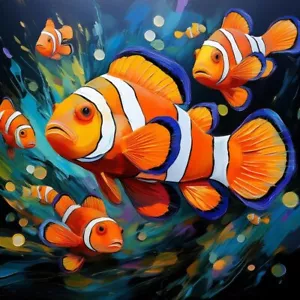 Poster Bild Kunstdruck Wandbild Leinwand Canvas 30x30 cm Fische Clownfisch - Bild 1 von 2