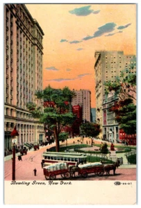 Postcard Bowling Green New York NY Horses Pulling Wagons In The City Buildings - Picture 1 of 3