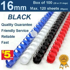 16mm Plastic Binding Combs BLACK -20 or 21 ring (Box 100) buy 2 boxes get $5 off - Picture 1 of 3