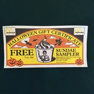 Vintage McDonalds Halloween Gutschein Geschenkgutschein ""Sundae Sampler"" unbenutzt 1988 - Bild 1 von 8