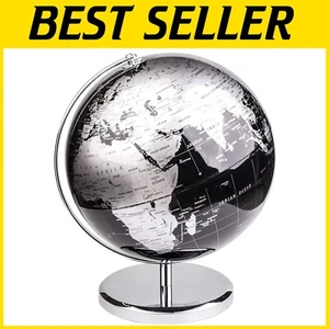 Stylish 10" Black World Globe with Rotating Stainless Steel Base for Home/Office - Picture 1 of 11