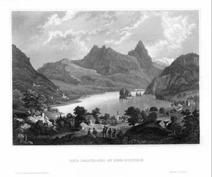 Schweiz: Der Lauersee.   Originaler Stahlstich um 1840 - Picture 1 of 1