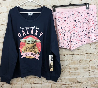 NEW Star Wars pajamas set women 2X grogu shorts long sleeve top mandalorian yoda - Image 1 of 4