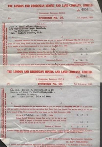 1939 / 40 LONDON & RHODESIAN MINING & LAND CO. LTD. 2 x DIVIDEND WARRANTS. - Picture 1 of 1