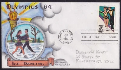 SCOTT 2069 OLYMPICS DOROTHY KNAPP HAND PAINTED FIRST DAY COVER FDC ICE DANCING - Image 1 of 2