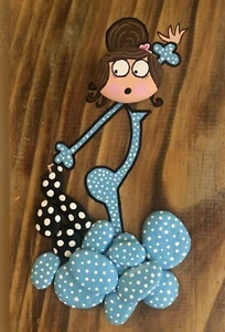 Handmade Lady Handpainted Stone Rock Wood Sculpture Turquoise Wall Decor OOAK - Picture 1 of 8