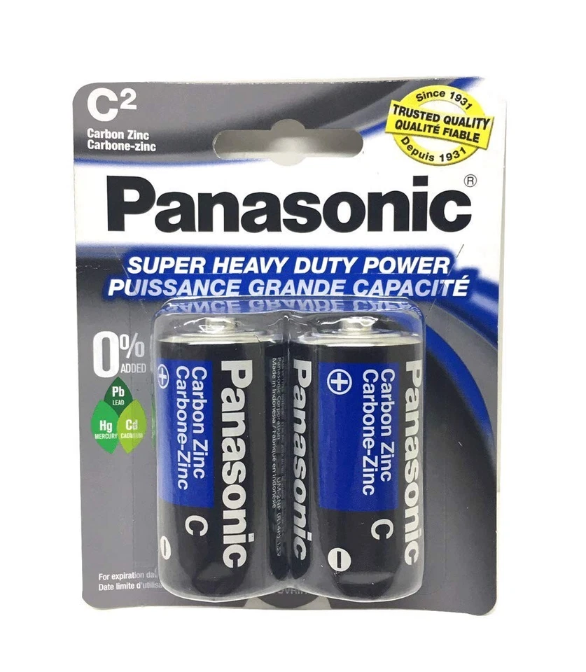 2 PANASONIC C BATTERIES SUPER HEAVY DUTY ZINC CARBON BATTERY NEW EXP 2027 - Image 1 of 1