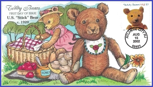 USA1 #3654 U/A COLLINS HAND PAINTED FDC   Teddy Bear Stick - Image 1 of 1