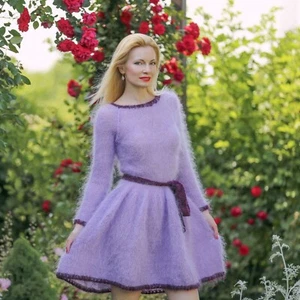Flauschiges lila Mohair Kleid Sommer Designer versandfertig Tunika SuperTanya XS-S - Bild 1 von 7