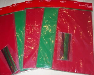 Hallmark Party Packs of (20) TREAT SACKS Red & Green with Metallic Twist Ties - Picture 1 of 4