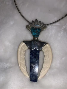 Navajo Sterling Silver Blue Lapis Turquoise Pendant Necklace - Picture 1 of 11