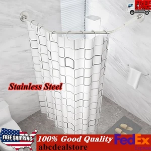 Shower Curtain Rod Wall Mounted L Shaped Bathroom Corner Shower Curtain Rod Rack - Picture 1 of 10