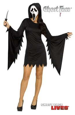WICKED COSTUMES Klassisches GHOST FACE® Damenkleid + Deluxe Maske Schrei Halloween Kostüm UK