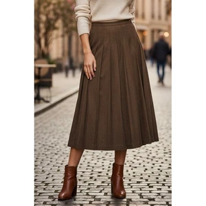 Coldwater Creek Faux Suede Pleated Midi Skirt Brown Size L Heavy Boho Western - Bild 1 von 10