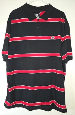 Camisa Polo Ecko Unltd Para Hombres 2X Roja Negra Rayas Logo Rinoceronte Manga Corta 32" Largo Foto 1 de 4
