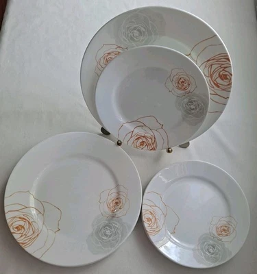 12 CORELLE VITRELLE ОРАНЖЕВЫЙ СЕРЫЙ РОЗЫ СЛОМАТЬ И СКОЛ УСТОЙЧИВАЯ ТАРЕЛКА 6 УЖИН 6... - Изображение 1 из 4