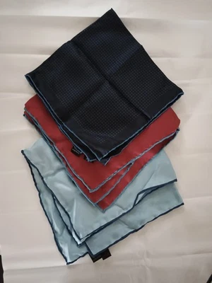 Ben Silver England Silk Pocket Square Lot Of 3 Handkerchief Blue Burgundy Dots - Image 1 of 4