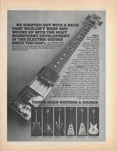 1970's Print Sales AD Advertisement Art Music Travis Bean Guitars Basses Guitar - Picture 1 of 1