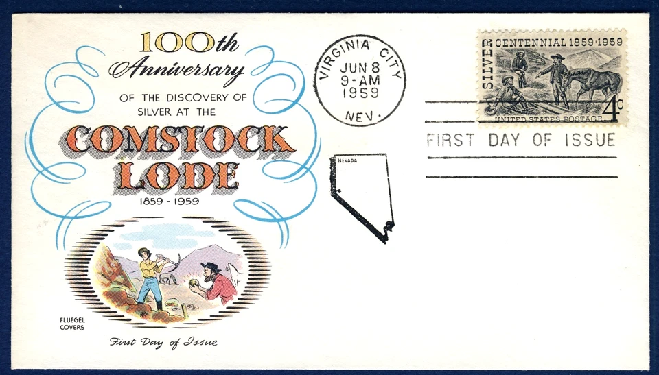 US 1959 Silver Comstock Lode (1130) First Day Cover . Fluegel Cachet - Image 1 of 1