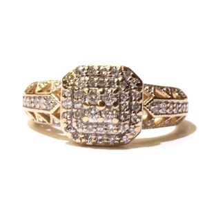 10k Yellow Gold .37ct round diamond double halo engagement ring 3.9g estate SZ 7 - Imagen 1 de 7
