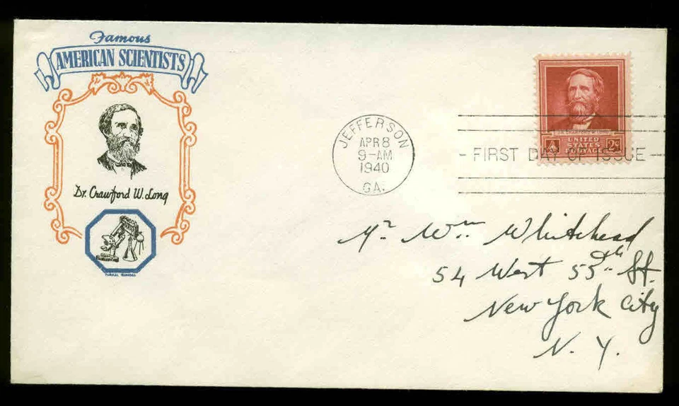 U.S. FDC #875 #M11B Torkel Gundel Cachet Jefferson, GA Famous American Dr. Long - Image 1 of 1