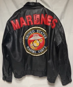 Tony Disraeli US Marine Corp Black Geniue Leather Bomber Jacket Size L USA - Bild 1 von 7