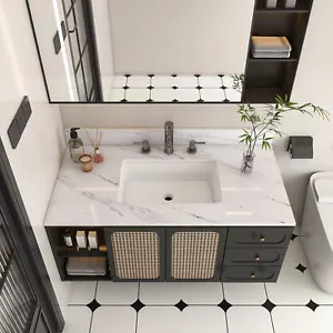 43 Inch Marble Vanity Top, White Vanity Top with 3 Pre-drilled Faucet Holes, Bat - Picture 1 of 12