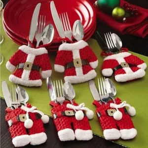 Set of 6 Santa Claus Suit Silverware Holders Pocket Dinner Decor - Picture 1 of 1