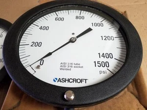 Ashcroft 85-1010S-04L-1500 Pressure Gauge 8.5" Dial - 316SS tube -1500PSI -New ! - Foto 1 di 5