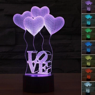 Luz de noche de mesa LED 3D para dormitorio regalo día de San Valentín para esposa mamá niña niños Foto 1 de 4