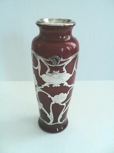 ANTIQUE WEBB ART NOUVEAU RED CASED GLASS 6.25" VASE, STERLING SILVER OVERLAY - Picture 1 of 1