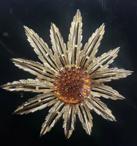 1961 Sarah Coventry Star Burst Brooch Sunflower Pin - Picture 1 of 4