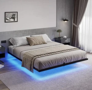 King Size Floating Bed Frame with LED Lights Metal Platform Bed Easy to Assemble - Picture 1 of 6