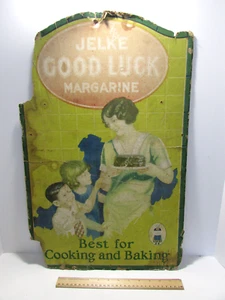 Antique Advertsing Sign JELKE GOOD LUCK MARGARINE Americana Family Kitchen 16x25 - Picture 1 of 16