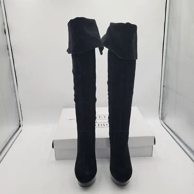 Botas altas femininas Steve Madden Calgary salto agulha 5" camurça preta tamanho 6 - Imagem 1 de 4