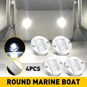 4x Round Marine Boat White Courtesy Light LED Deck Stern Transom Lights USA - Picture 1 of 11