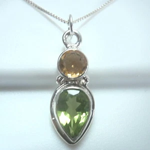 Small Faceted Citrine and Peridot Teardrop 925 Sterling Silver Pendant - Picture 1 of 2