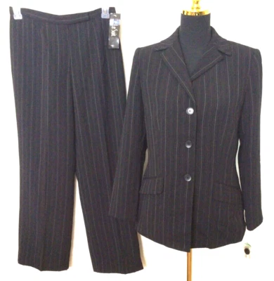 NUEVO Traje pantalón Le Suit para mujer negro blanco a rayas PEB 2 piezas talla 8 Foto 1 de 4