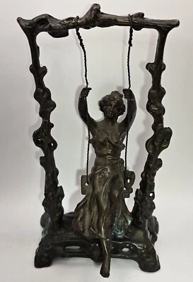 Auguste Morreau Art Nouveau Bronze Girl On A Swing Signed  - Image 1 of 4