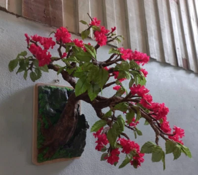 Поддельный бонсай, искусственный бонсай настенный висячий, красный цветок, домашний декор, ручной работы - Изображение 1 из 4