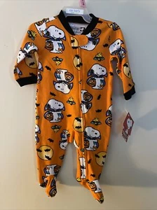 Peanuts Snoopy Halloween Baby Pajamas Sz 0/3 M Woodstock Sleeper Infant - Picture 1 of 7